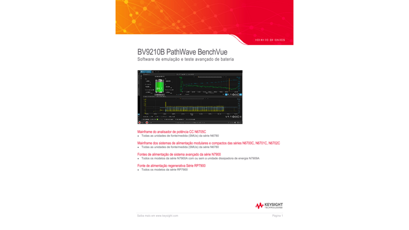 Software de emulação e teste avançado de bateria BV9210B PathWave BenchVue